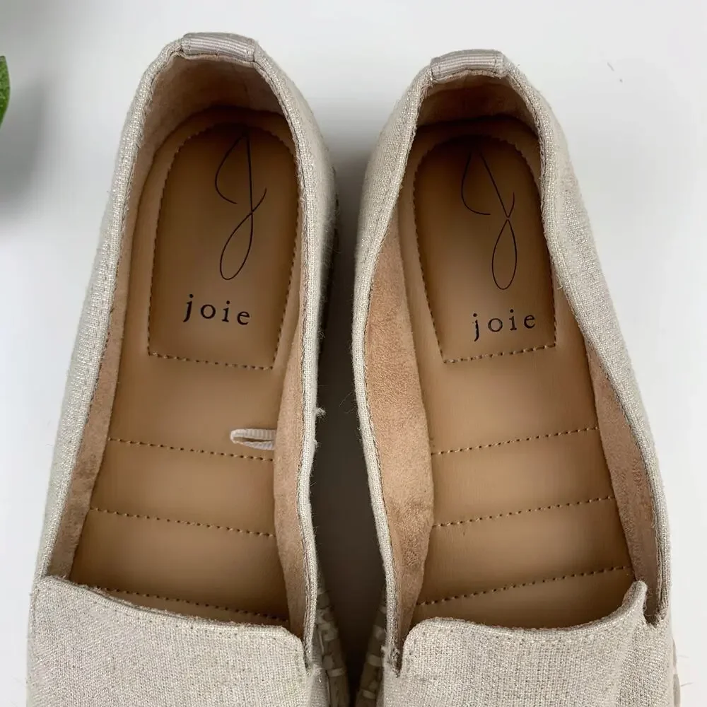 Joie Cara Platforn Espadrille Shimmery Gold Beige Slip On Women's 7.5